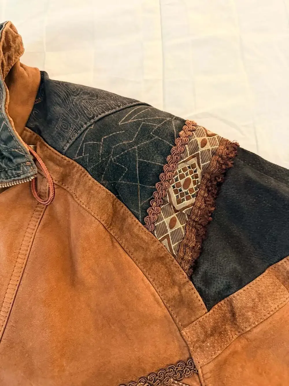 Vintage Winlit Genuine Leather Suede Southwestern Bomber Jacket Brown - Picture 5 of 14